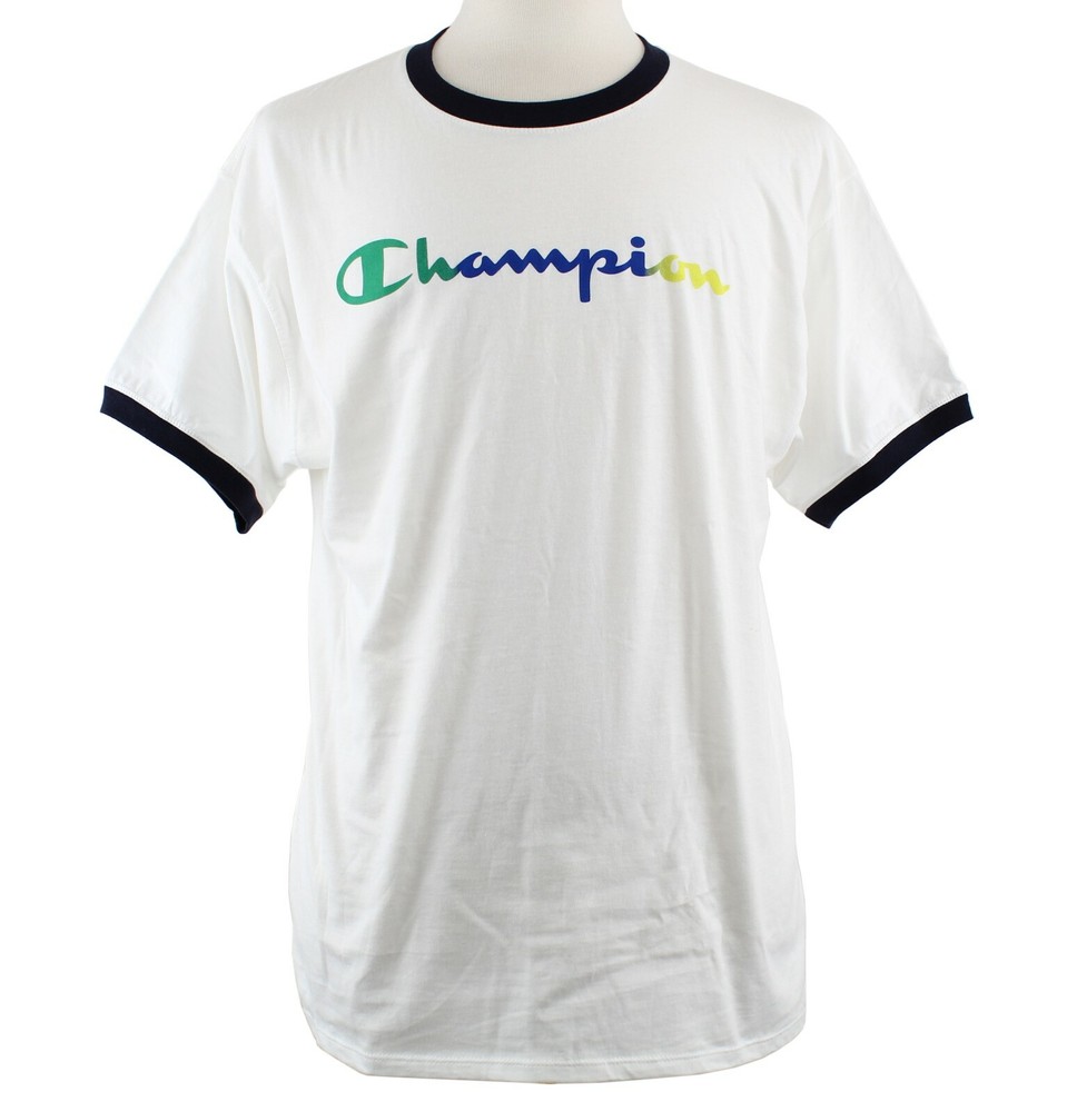 Champion Mens Ringer Tee Shirt Classic Jersey T-Shirt Short Sleeve Gradient Logo
