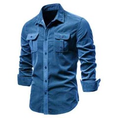 Cotton Men’s Shirt Casual Fashion Solid Color Corduroy Shirts Autumn Slim