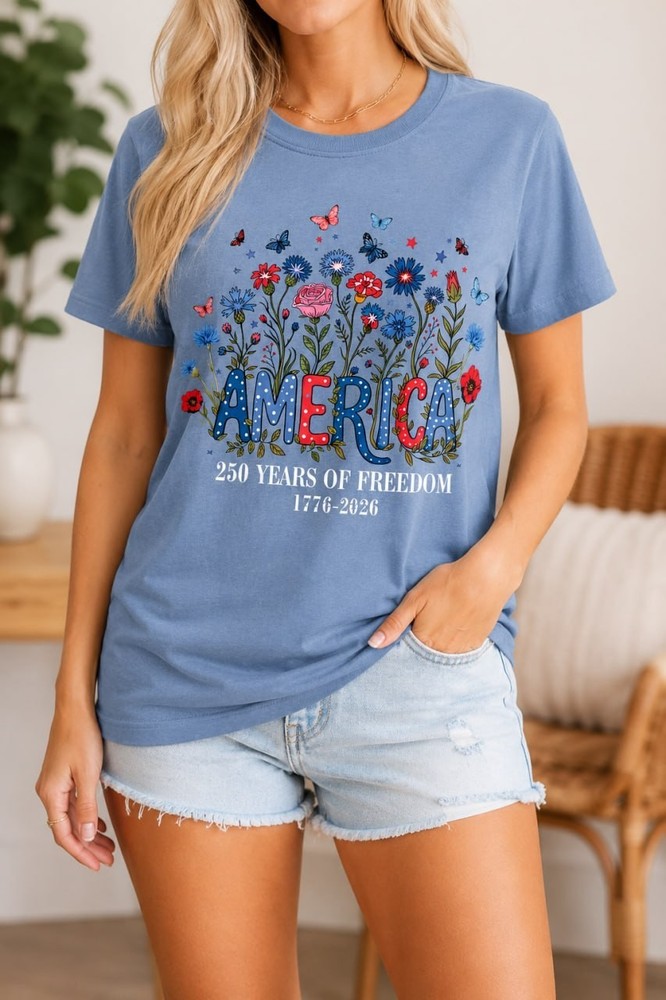 Vintage Wildflower America 250th Anniversary T Shirt 1776 2026 Butterfly Tee