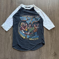 Vintage 80s Raglan Band Tee Van Halen Shirt Medium Black 1980 Tour 3/4 Sleeve
