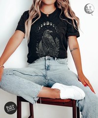 Raven Moon Phases Shirt, Gothic Crow T-Shirt, Dark Academia Celestial shirt