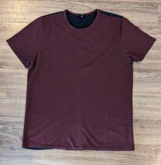 Vince T-Shirt Mens Burgundy Navy Colorblock SS Micro Ribbed Crewneck – L