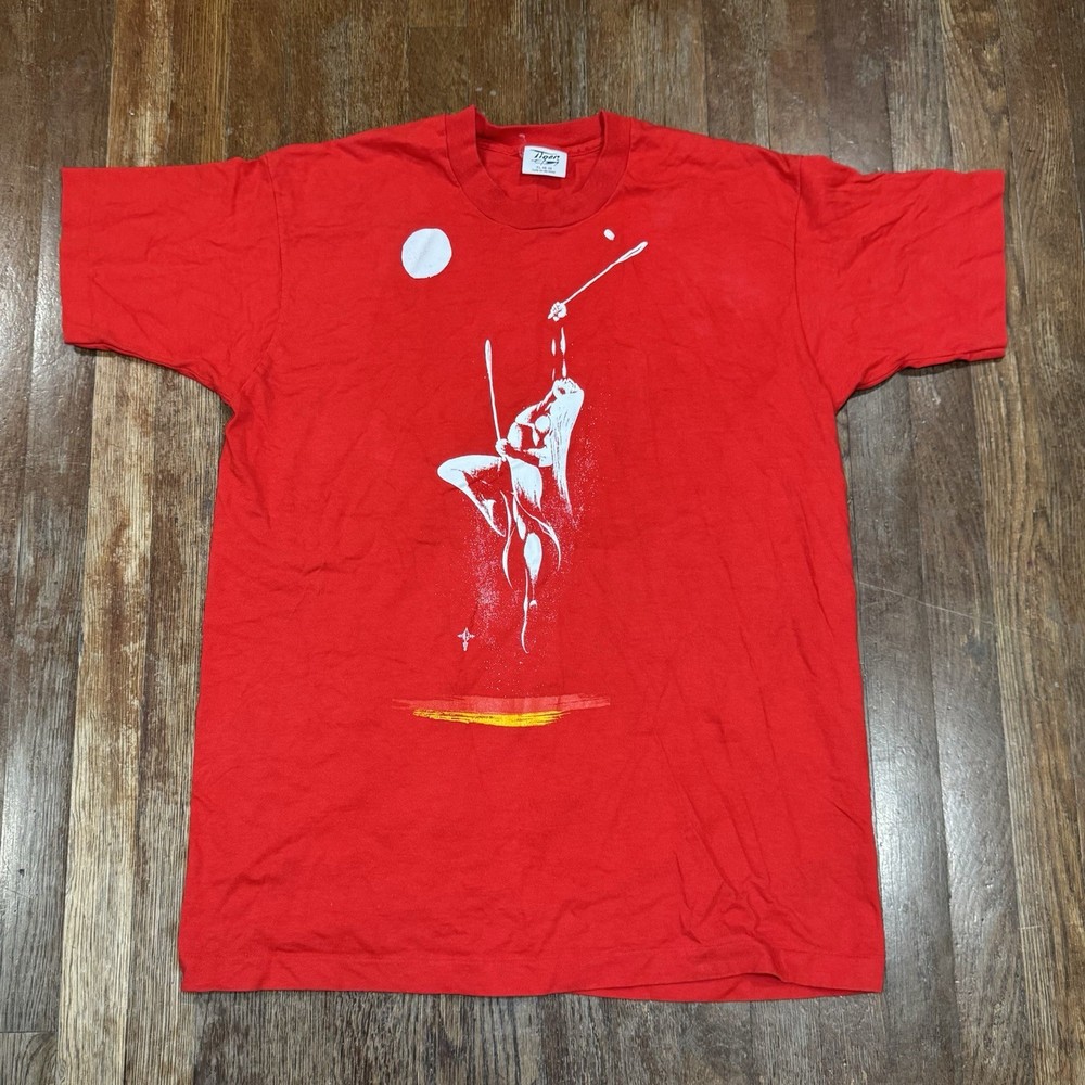 Vintage Tiger 1988 Native American Mens TShirt Red Stickball Woman Moon Sz XL
