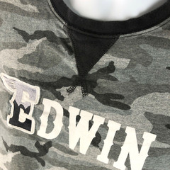 Edwin Jeans Japan Mens T-Shirt size Small Gray Camo V-Stitch Collar Embroidered