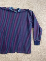 Vintage Lands’ End Henley T-Shirt Mens XL Cotton Stripes Ribbed Long Sleeve Blue