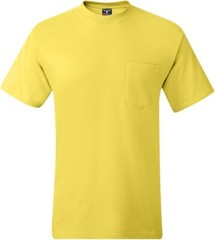 Hanes Beefy-T Unisex Pocket T-Shirt #5190 Crew Neck Short Sleeves Yellow Size XL