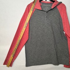 Banana Republic Vintage Men’s Large Grey Red Preppy Raglan Henley Hoodie Shirt