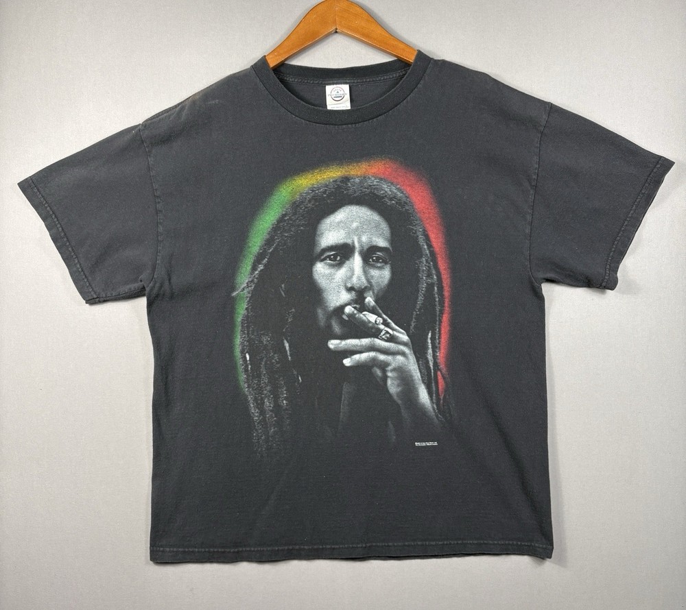 Vintage Y2K 2005 Bob Marley Smoking Tee Delta Tag Sz L Black T Shirt Music Zion