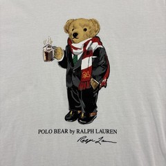 Polo Ralph Lauren T Shirt Mens Small Polo Bear Hot Cocoa Preppy White Tee FLAW