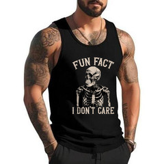 Fun Fact I Don’t Care Skull Funny Sarcastic Quote Tank Top