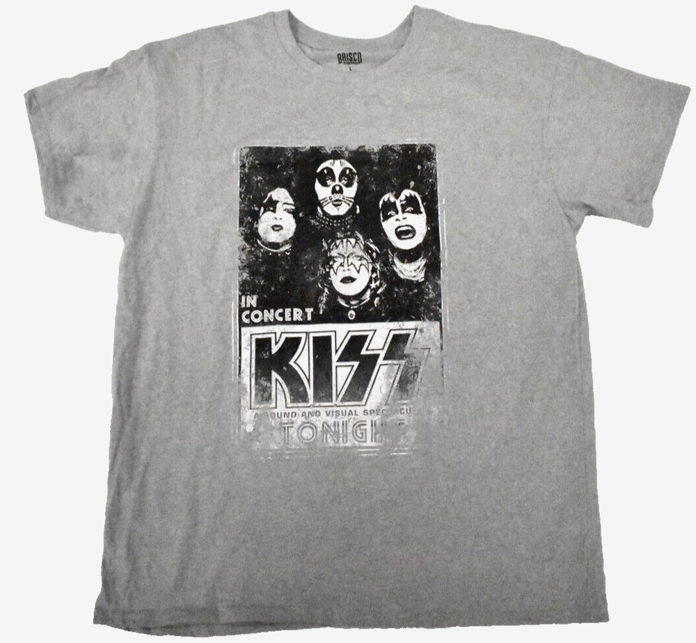 Brisco Brands Mens Kiss Retro Concert Poster Graphic Gray Shirt New Large