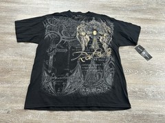 UP2U NEW T Shirt Gothic Wings Graphic Grunge Cross XL AOP Red Buckle USA Tribal