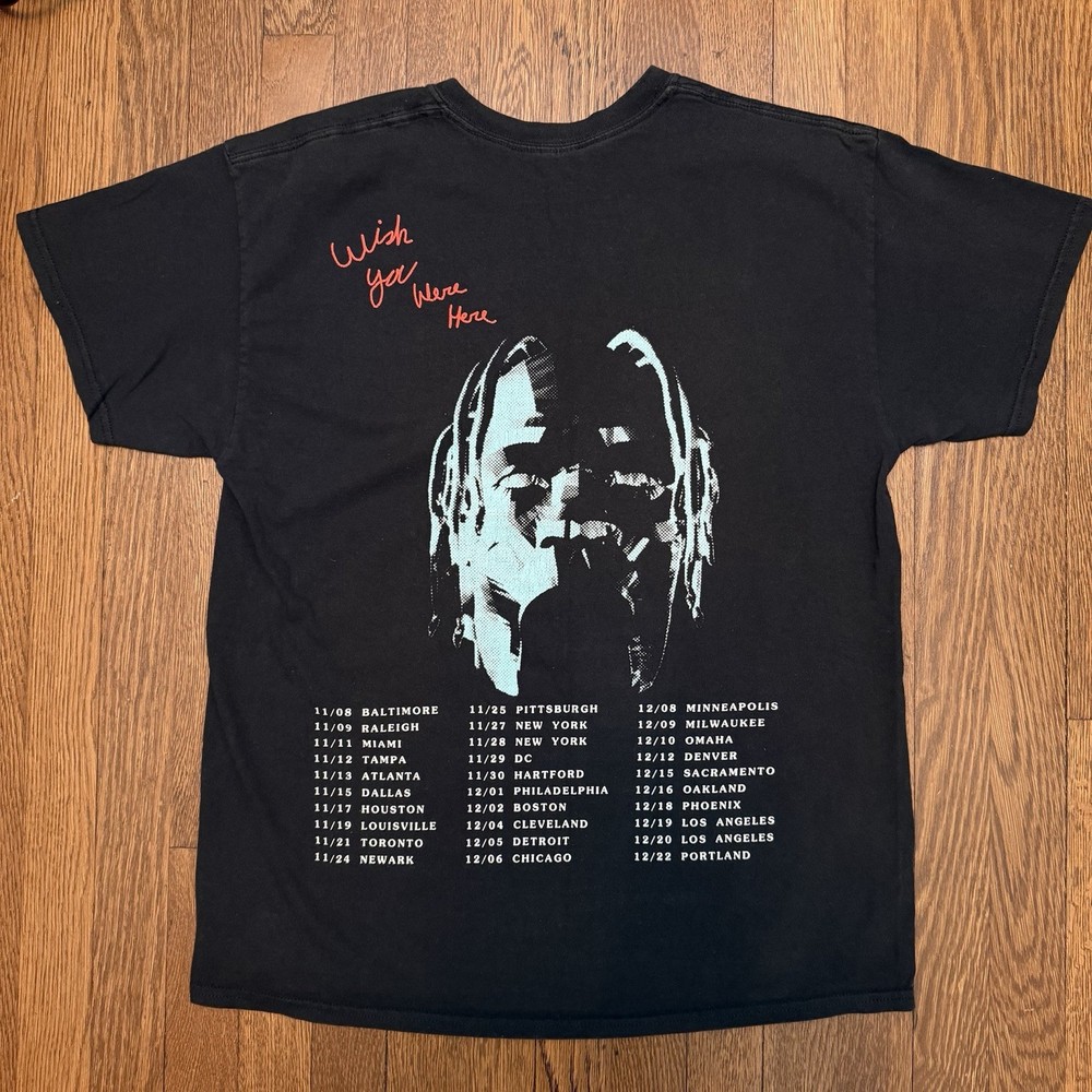 Travis Scott Astroworld Tour Wish You Were Here Tshirt 100% Double Sided Sz. L