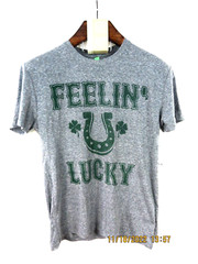 LEISURE SZ M Poly/Cotton/Rayo NWT Gray Green Irish FEELIN’ LUCKY T- Shirt Blouse