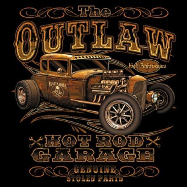 Outlaw Garage Hot Rod-Rat Rod T-shirt 100% Cotton Small to XXXXXL