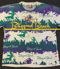 Vtg 90s Disney Blizzard Beach Faded Distress AOP Shirt L Surf Vaporwave Grunge
