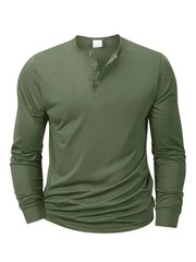 Mens Cotton Slim Fit Long Sleeve Henley T-Shirt Casual Button Tee Top Gym Gift