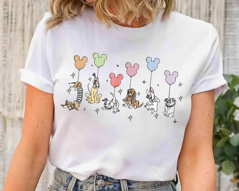 Disneyl Summer Dogs With Balloons T Shirt Unisex#1