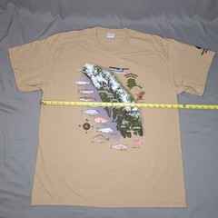 Southeast Alaska Shirt Mens XL Tan Graphic Map Fish Cities Bald Eagle Tee Cotton