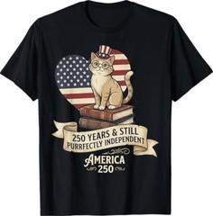 250 Anniversary USA Shirt Book Cute Cat 4th of July T-Shirt