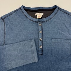 Carbon2Cobalt Mens Blue Ombre Textured Long Sleeve Henley Shirt Large Cotton