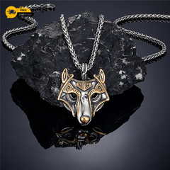 Viking Wolf Head Pendant Necklace Men Norse Nordic Silver Gold Stainless Steel