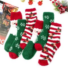 3 Pairs Cute Christmas Fluffy Fuzzy Socks Women Winter Warm Cozy Home Wear