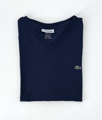 Men’s Classic Lacoste Pima Cotton Soft Feel V Neck T Shirt in Blue Size 7 / 2XL