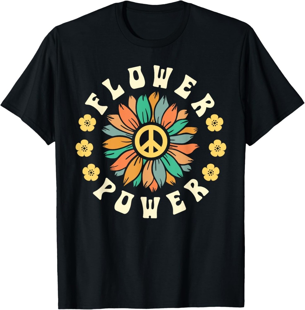 Flower Power Hippie Women Retro 60s 70s Vintage Sunflower T-Shirt