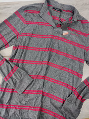 NEW PIERRE CARDIN Grey Red Mix Mens Polo T-Shirt Long Sleeve Top Size XL
