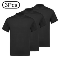 Mens Tops Active T-shirt Daily Undershirt Gym 3Pcs Workout Mock Neck Slim Fit