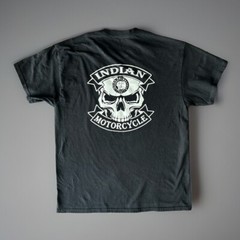Men’s Black Indian Motorcycles Crew Neck Tshirt Skull Face Circle Logo L