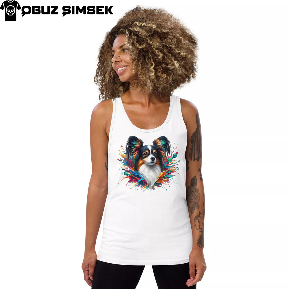 Splash of Art Papillon Dog Tank | Men’s Graphic Bella + Canvas 3480 Top