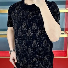 New Men Fashion Trend Starry Print Summer Streetwear Short Sleeve Black T-Shirt