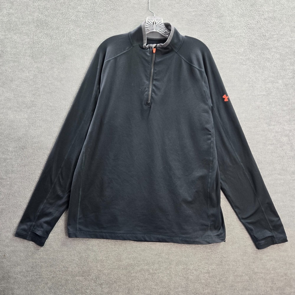 Under Armour Men Shirt Large Black Logo All Season Gear 1/4 Zip Fitted