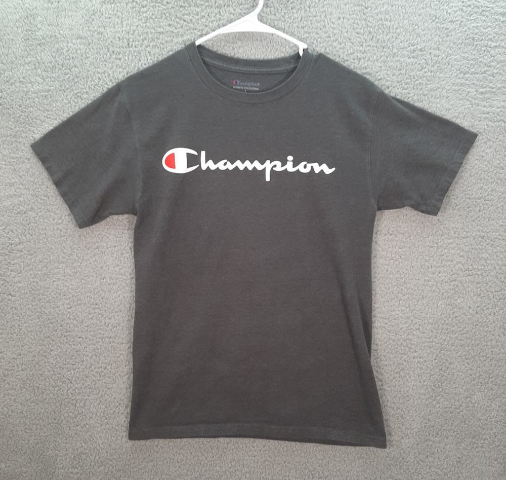 Champion Shirt Adult Small Gray Spell Out Logo Athleticwear Sports Casual Preppy
