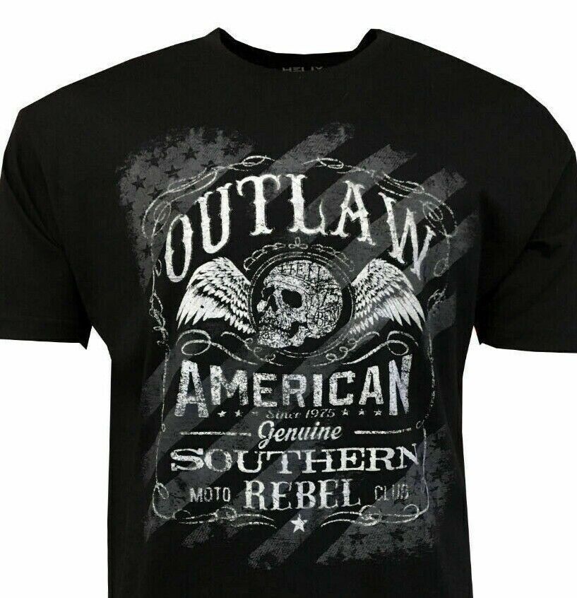 Outlaw Southern Rebel Men’s T-shirt American Moto Club Skull-Wings Black Size M