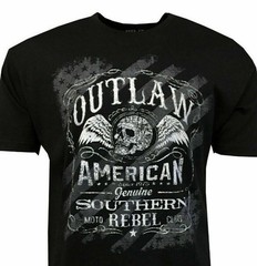 Outlaw Southern Rebel Men’s T-shirt American Moto Club Skull-Wings Black Size M