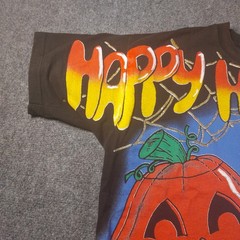 Vintage Happy Halloween AOP T-Shirt XL 1996 Black Cat HUGE Spell Out 90s Tee