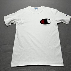 Champion Shirt Mens Medium White Patch Logo Cotton crew Neck Casual