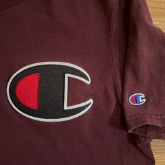 Vintage Champion Big C Logo T Shirt L Maroon Burgundy Y2K Streetwear Cotton Tee