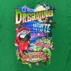 Margaritaville Shirt Mens XL Green Christmas Parrot White Sand Beach Tee Tagless