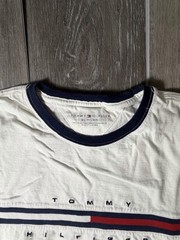 Tommy Hilfiger vintage Striped Logo Ringer T-Shirt White Size XL