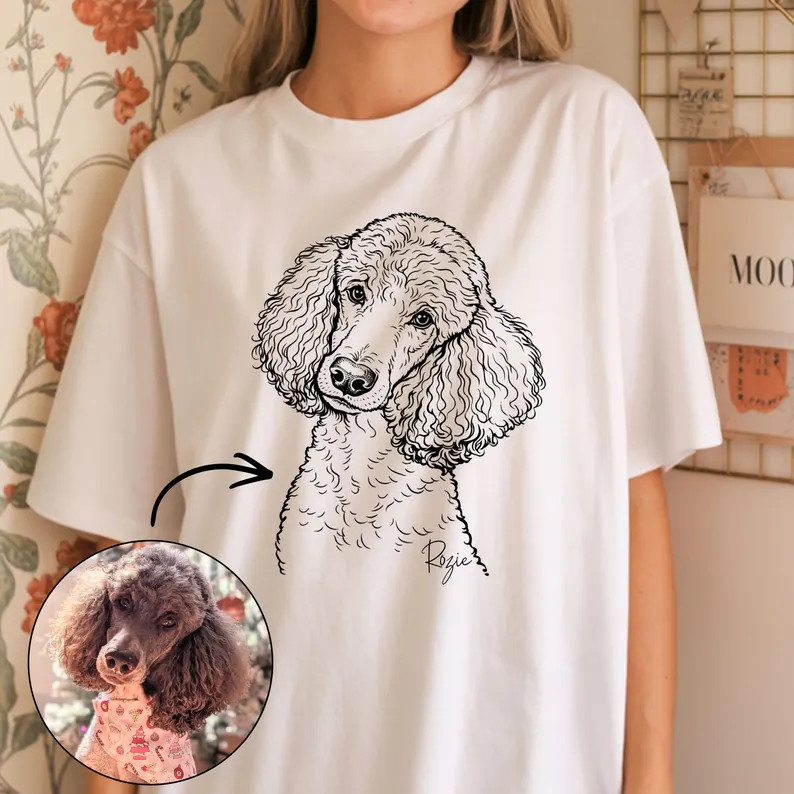 Custom Pet Line Art Portrait Comfort Tee Personalized Dog Cat Shirt