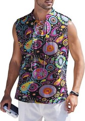 Men Cotton Linen Tank Top Sleeveless Lace Up Shirt Bohemian Beach Casual Tunic