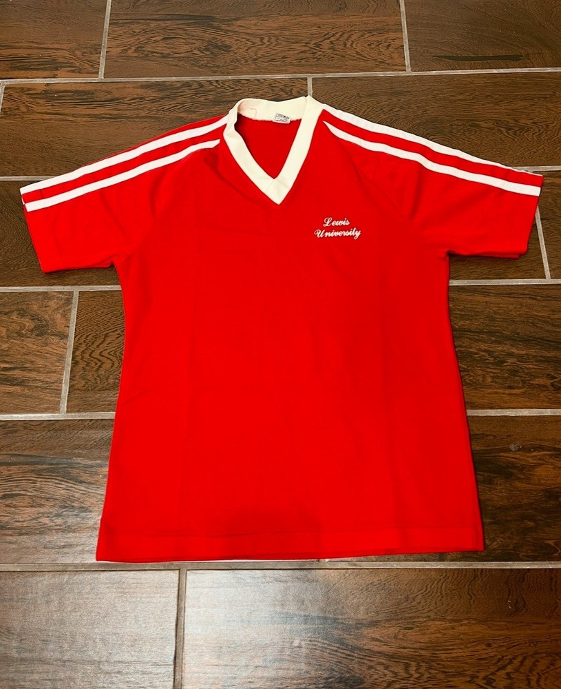 Vintage 70’s-80’s Lewis University Red Single Stitch Sports Jersey USA Made Sz M