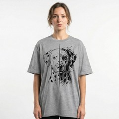 Split Style Dalmatian Portrait Clean Sketch Dog Lover T-Shirt Dual Design Tee