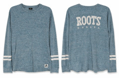 Roots Canada Mens XL Heather Blue Slub Crew Neck Preppy Heritage Casual Y2K