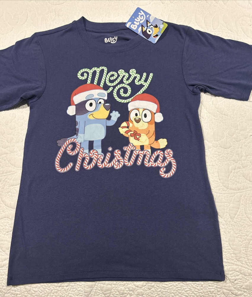 Bluey & Bingo Christmas T-Shirt Dark Blue Youth Size 10-12 New w/ tag Free Ship