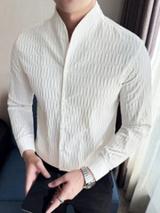 Retro Shirt Men’s Long-sleeved Spring Fashion Slim Business Casual T-shirts Tops